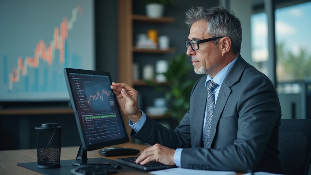 Инвестор анализирует портфель акций и графики доходности инвестиций на мониторе