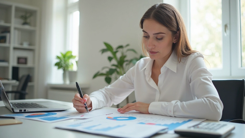 Женщина планирует долгосрочное финансовое будущее с использованием графиков и расчетов